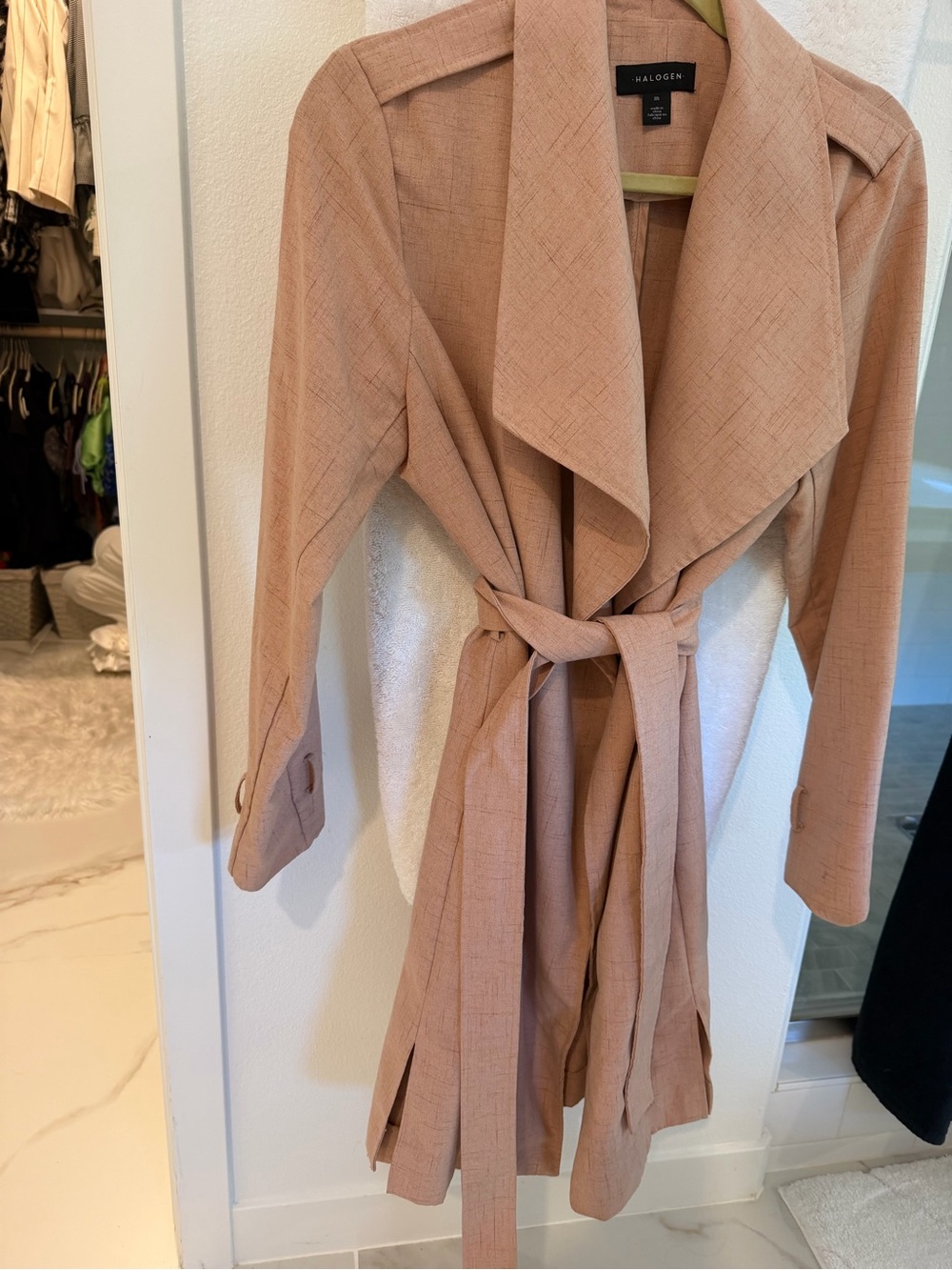 Light Cream/Blush Cooor Tie-Waist Trench Coat (M) by Halogen - Picture 3 of 9